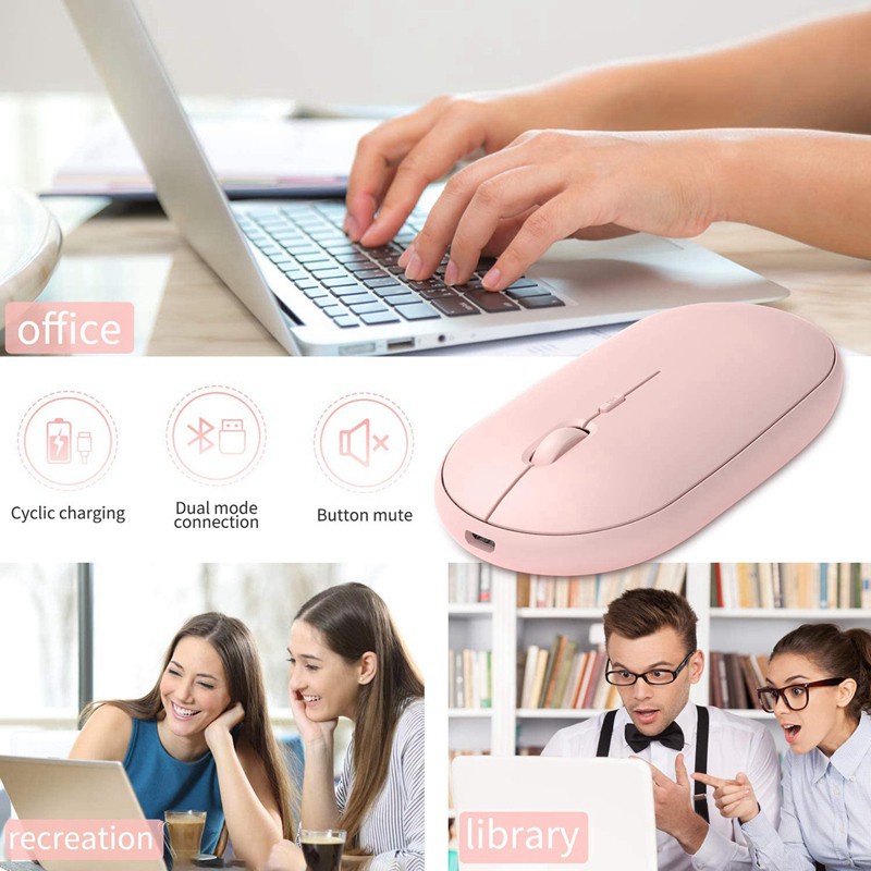 Slim Dual e(Bluetooth 4.0 + USB)Mouse,3 DPI, for Laptop, PC(Pink)