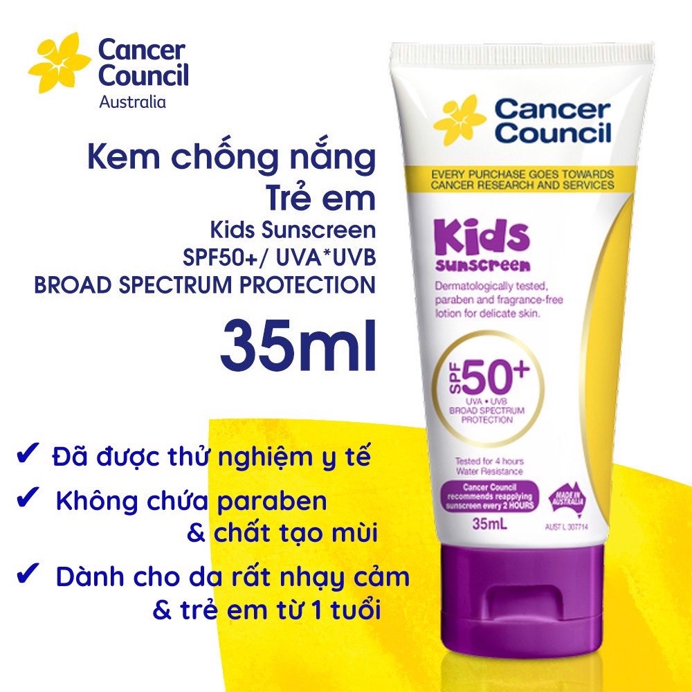 Kem Chống Nắng Cancer Council Các Loại, Kem chống nắng trẻ em, da dầu, da nhạy cảm Cancer Council