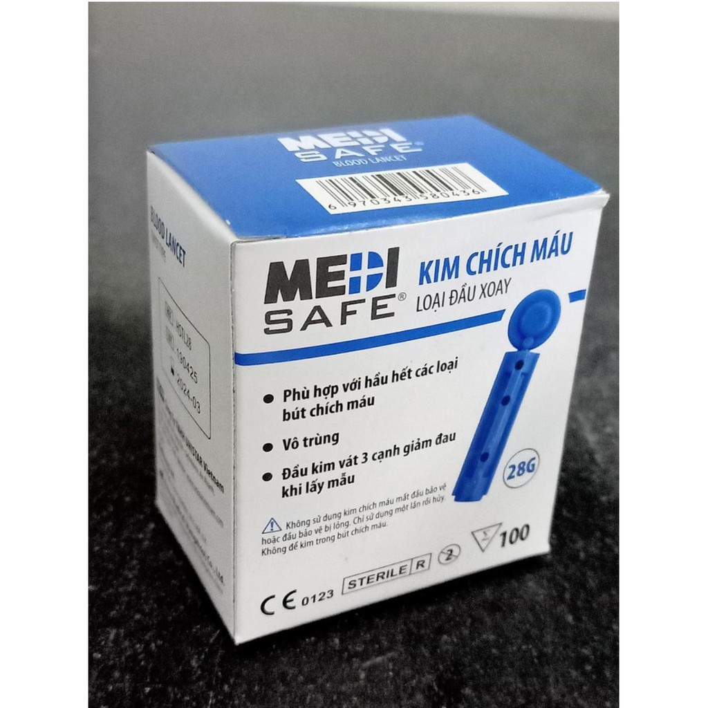 MEDISAFE Hộp Kim chích máu đường huyết, vô trùng, đầu xoay vát 3 cạnh giảm đau và bớt sưng Blood lancet Twist Type