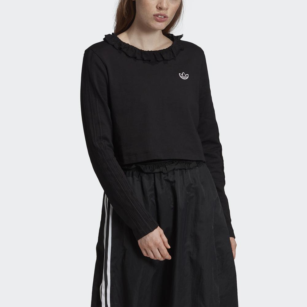 adidas ORIGINALS Ruffle Crew Sweatshirt Nữ Màu đen FU3862 | BigBuy360 - bigbuy360.vn