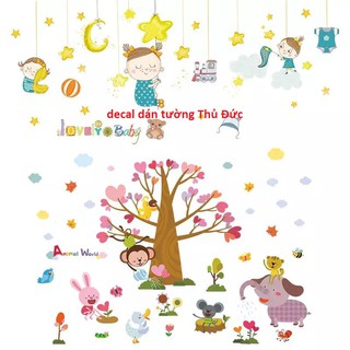 Decal dán tường combo vườn thú
