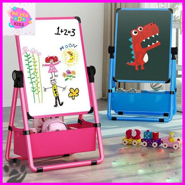 Bảng vẽ bảng viết hai mặt cho bé loại kích thước lớn bảng viết trang trí cao cấp full phụ kiện xoay 360 độ.