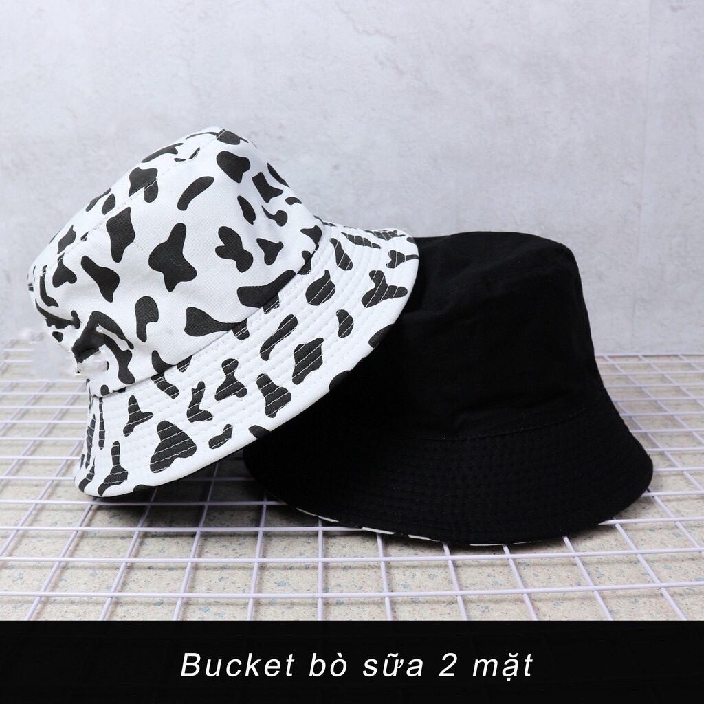 Mũ bucket bò sữa ❤️ Nón vành tròn hoạ tiết trắng đen phong cách Ulzzang form unisex nam nữ