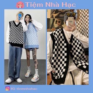 Áo gile kẻ caro vintage, áo không tay len co dãn, có bigsize phong cách softboy, gi-lê nam nữ