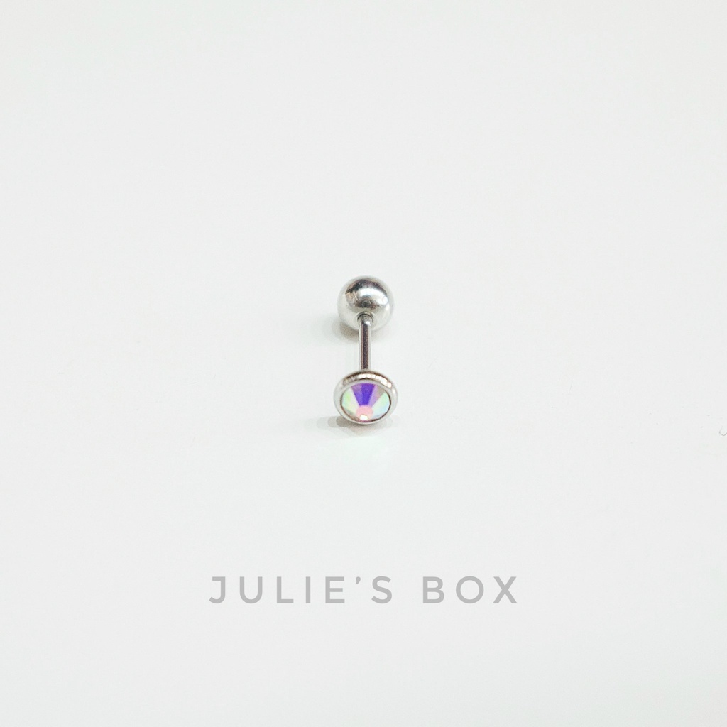 [1 CHIẾC] Khuyên Tai Nam Nữ Đá Có Viền Màu Bạc Unisex Cá Tính Không Gỉ Không Ngứa Không Bay Màu Julies Box 66