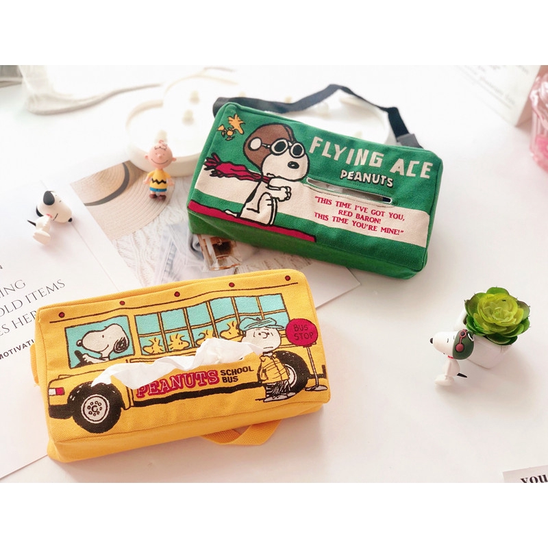 Hộp Đựng Khăn Giấy Họa Tiết Hoạt Hình Snoopy Hello Kitty Treo Sau Ghế Xe Hơi Ốp