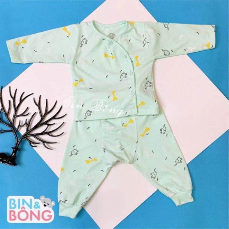 Bộ dài tay sơ sinh cúc lệch/ Quần đáp đũng 3_8kg