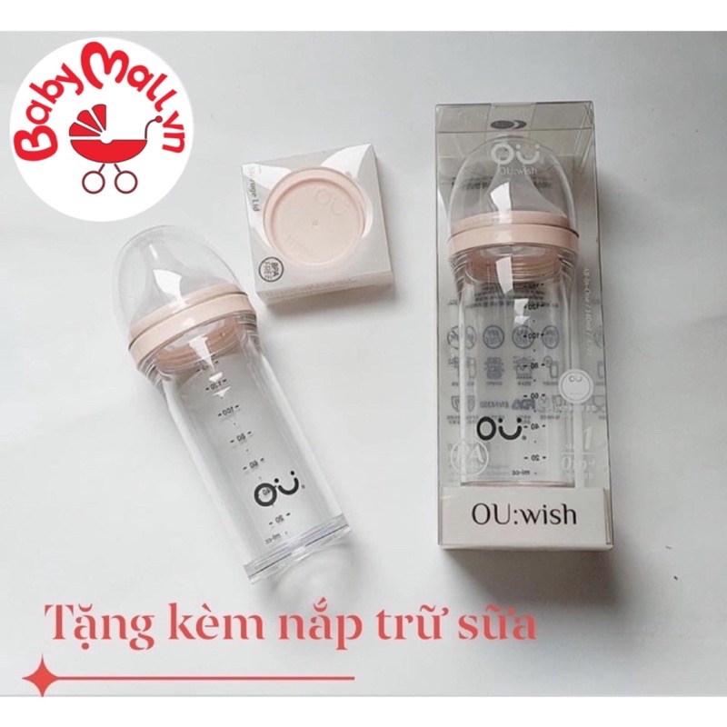 Bình sữa OU:WISH Chính hãng Hàn Quốc thiết kế mới 140ml/260ml ( Tặng nắp trữ sữa)