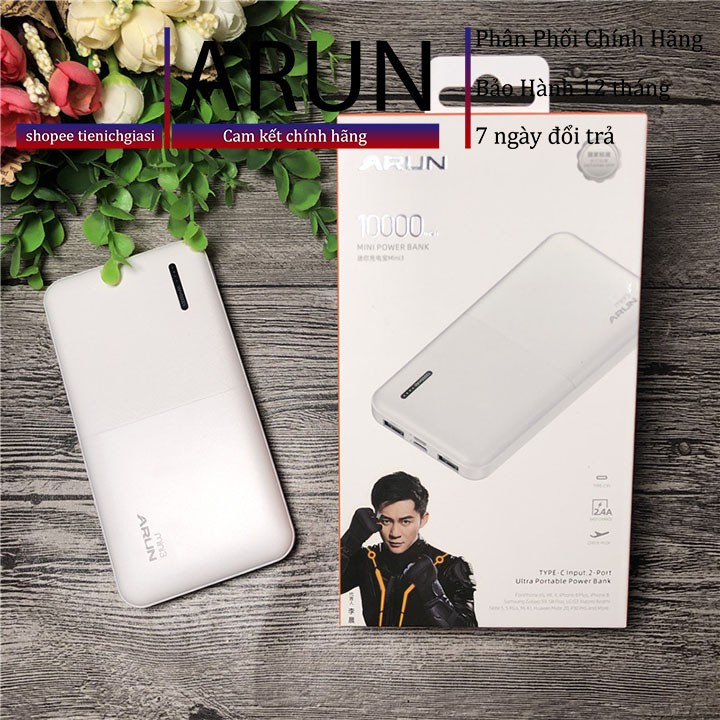 Pin dự phòng Arun mini 3 10000mah Cổng TypeC – Sạc dự phòng siêu mỏng 2 cổng Type C Micro USB youngcityshop 30.000