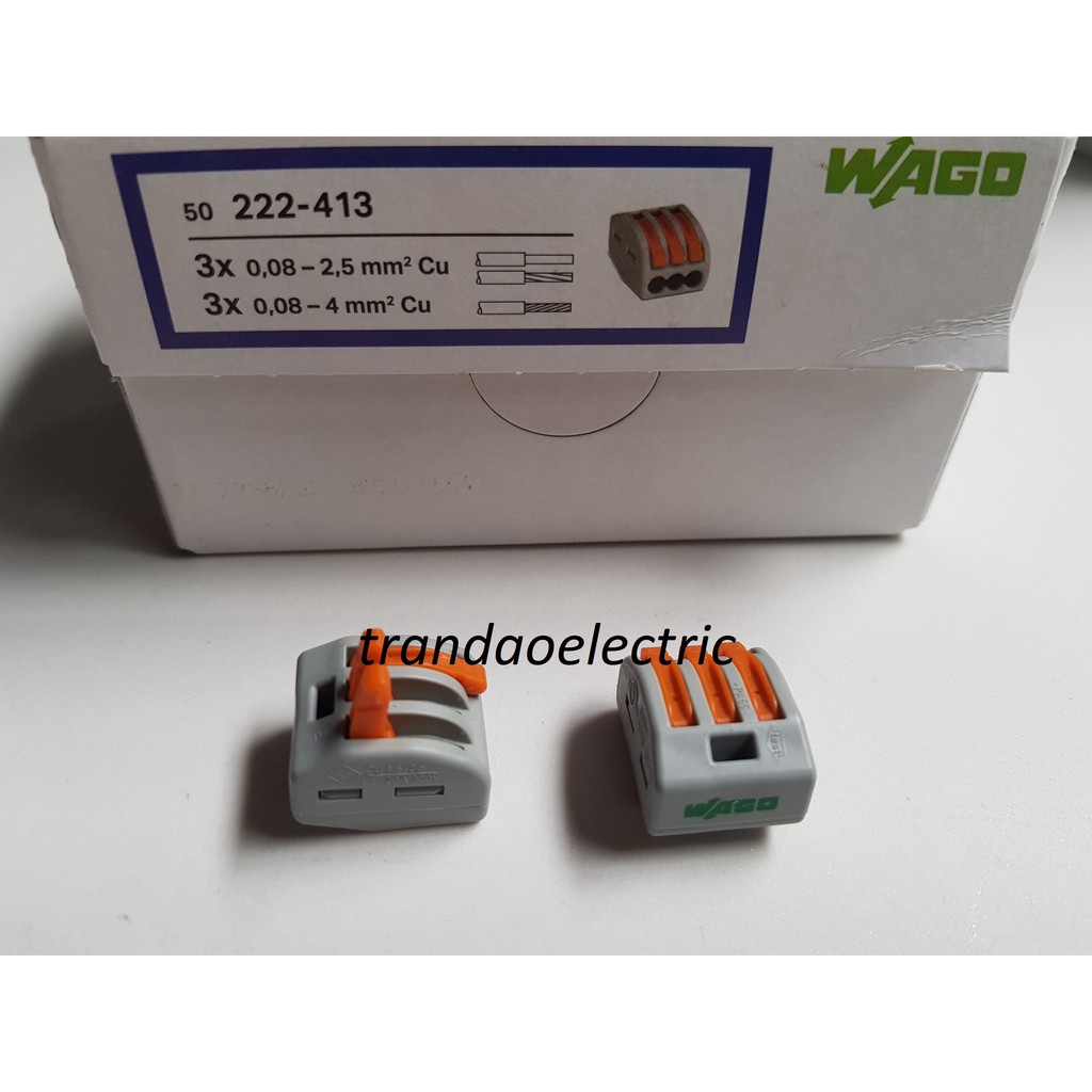 Đầu nối dây điện 3 dây 4.0mm2 32A WAGO CLASSIC 222-413