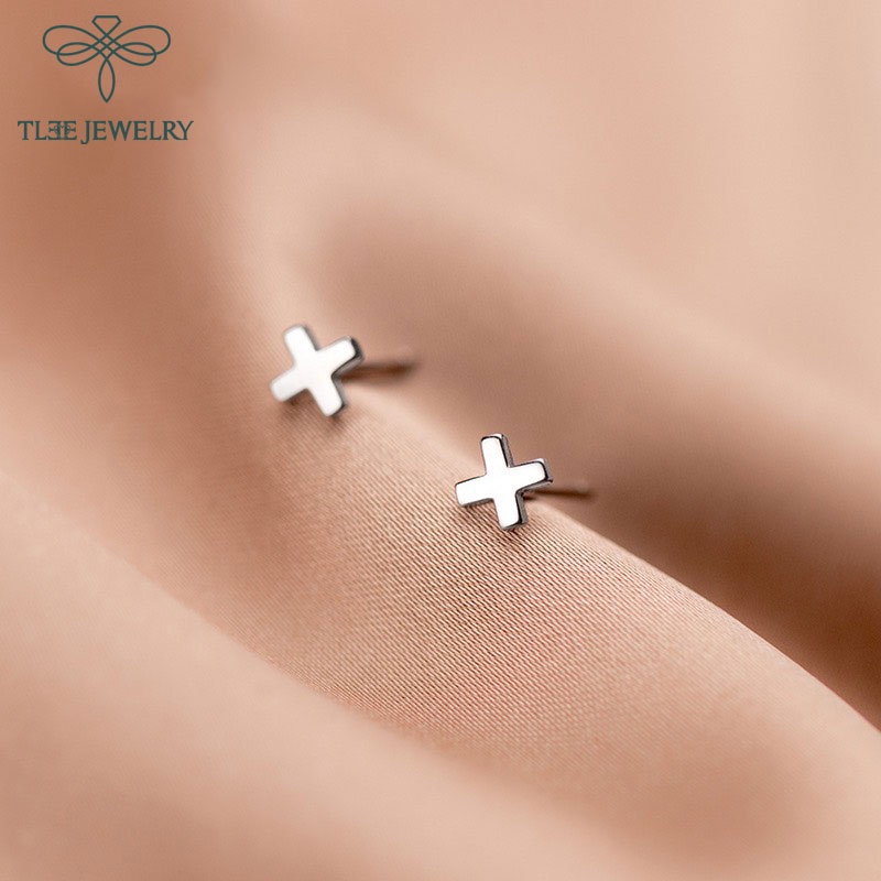 Bông tai bạc nữ TLEE chữ x mini basic TleeJewelry B0234