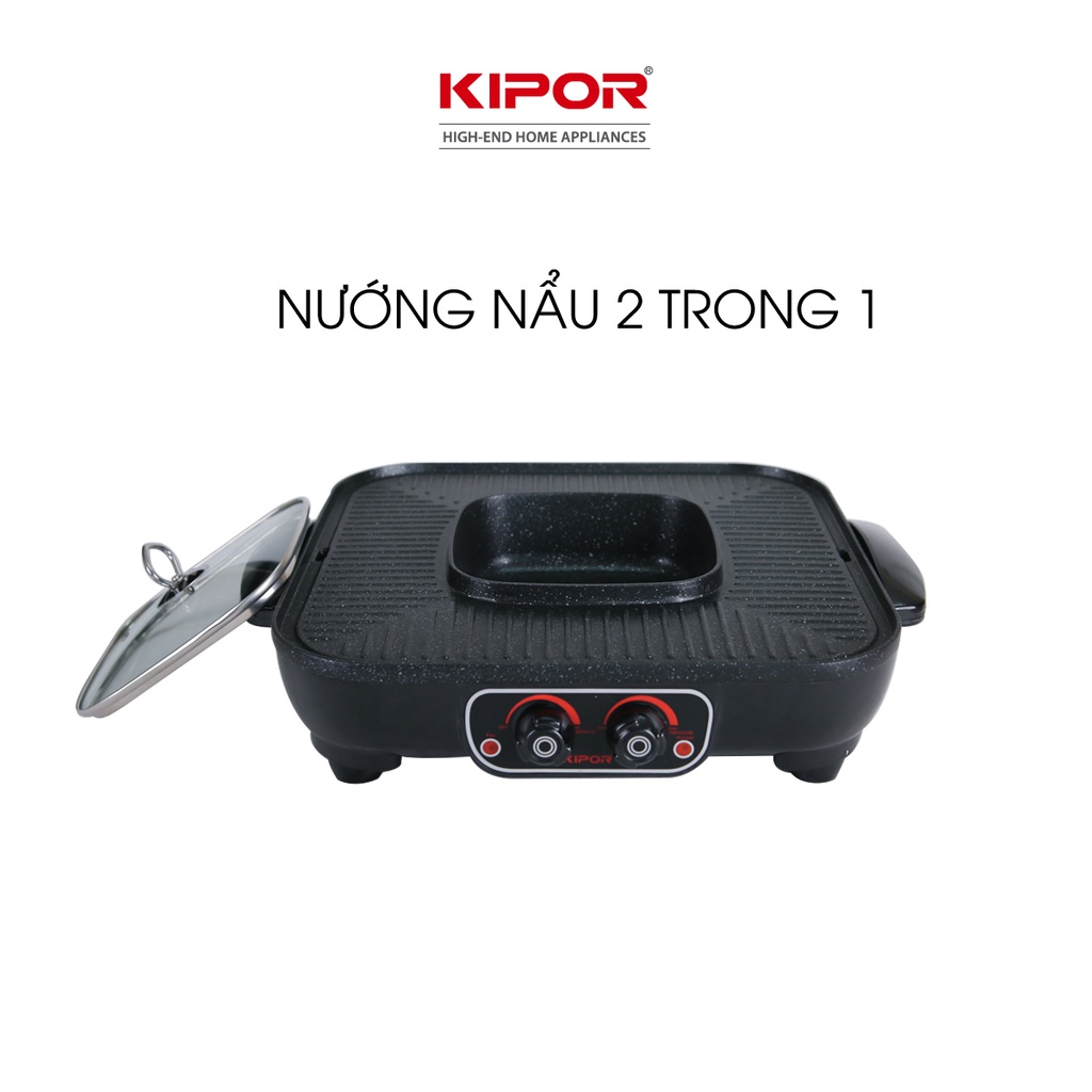 Bếp lẩu nướng điện không khói KIPOR KP-HG4020-Lẩu, nướng đồng thời điều chỉnh nhiệt độc lập-Bảo hành tại nhà 12 tháng