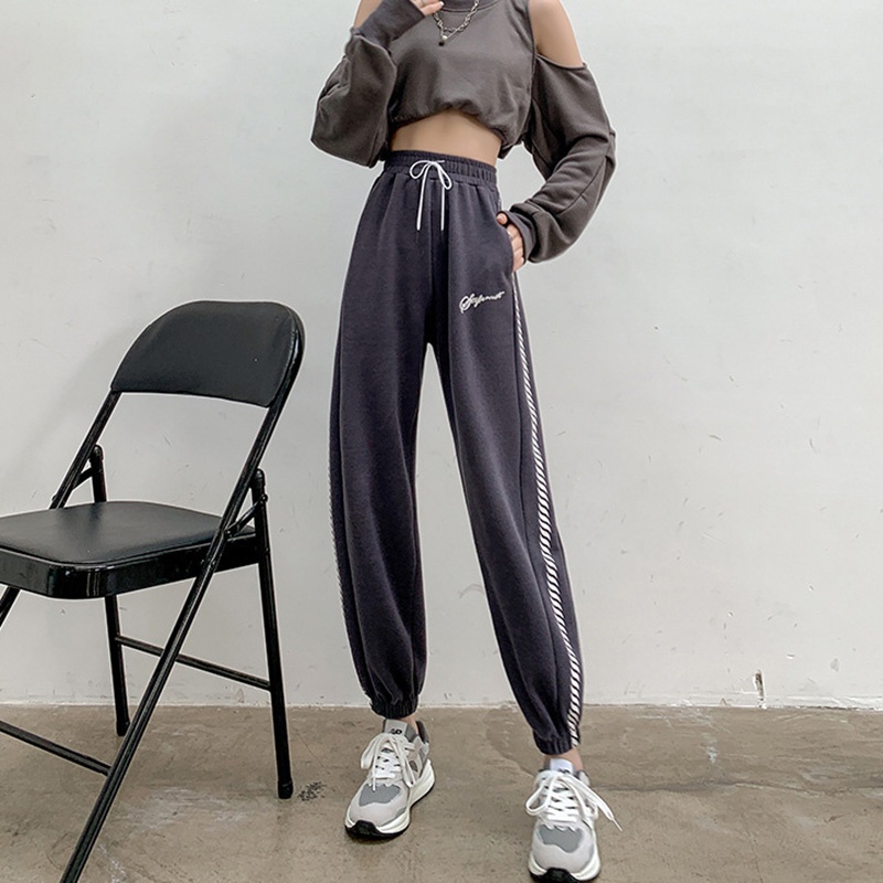 Quần sweatpant IELGY dáng rộng lưng cao in họa tiết màu xám phong cách đường phố thời trang cho nữ