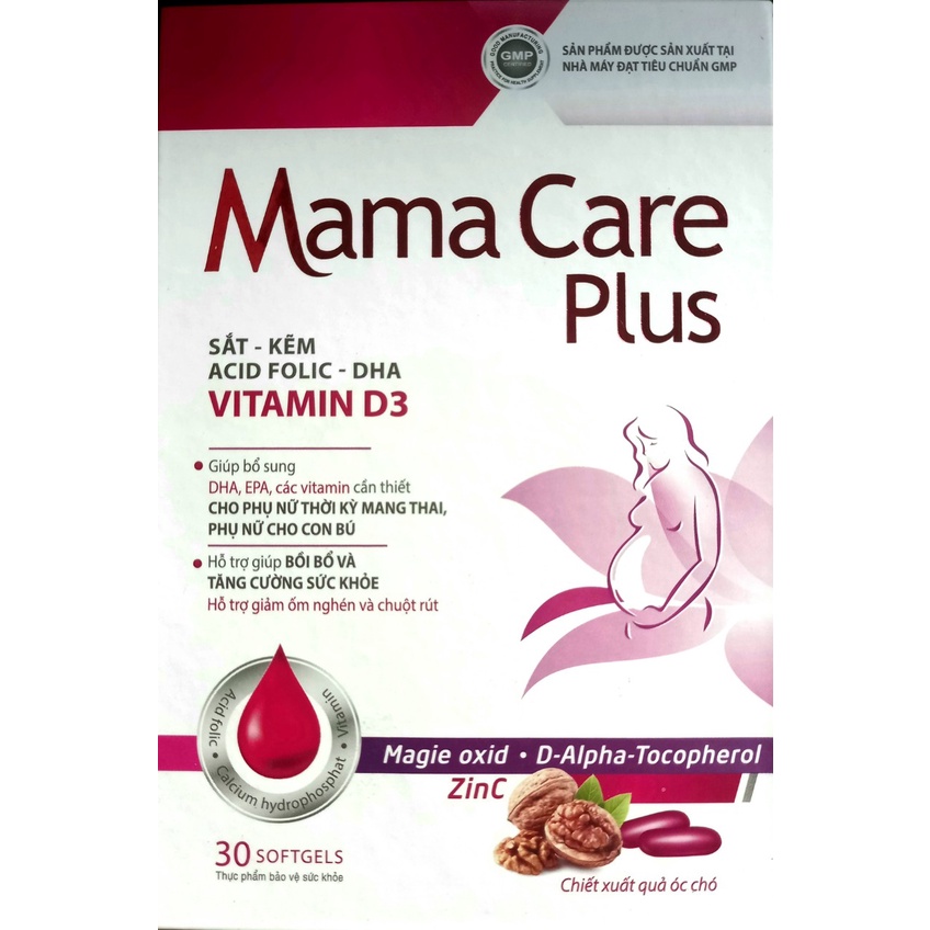 30 viên Sắt bà bầu Mama Care Plus, hỗ trợ giảm ốm nghén, chuột rút