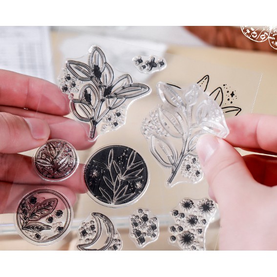 KimiTape Con dấu trong suốt clear stamp trang trí sổ sáng tạo, làm Bullet Journal các mẫu hoa lá, dương xỉ, cánh bướm