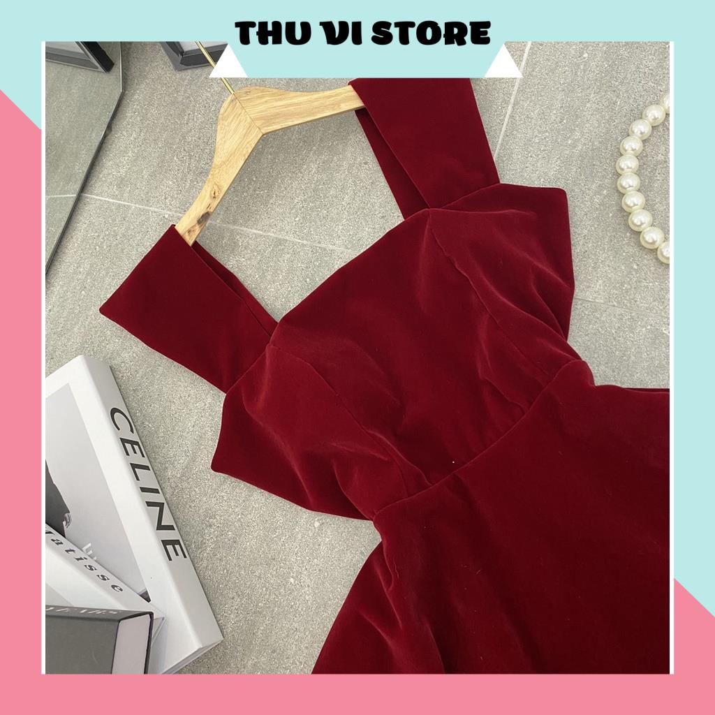 Váy Xòe Nữ, Đầm 2s Cánh Tiên Đỏ, Cổ Vuông Chất Nhung Nữ Tính, Quyến Rũ Siêu Tôn Dáng. | BigBuy360 - bigbuy360.vn