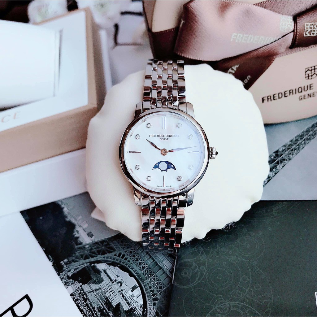 Đồng hồ nữ chính hãng Frederique Constant Moonphase - máy quartz pin Thụy Sĩ - Kính Sapphire