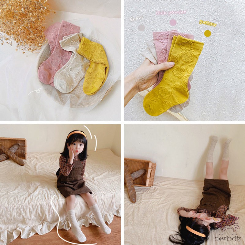 Set 3 đôi vớ lửng in hoa kiểu Hàn Quốc xinh xắn cho bé gái