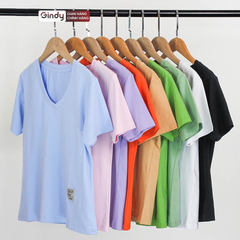 Áo thun phông cổ tim GINDY tay ngắn basic vải 100% cotton, co dãn 4 chiều thoáng mát dễ phối đồ trẻ trung HQ A9104 | WebRaoVat - webraovat.net.vn