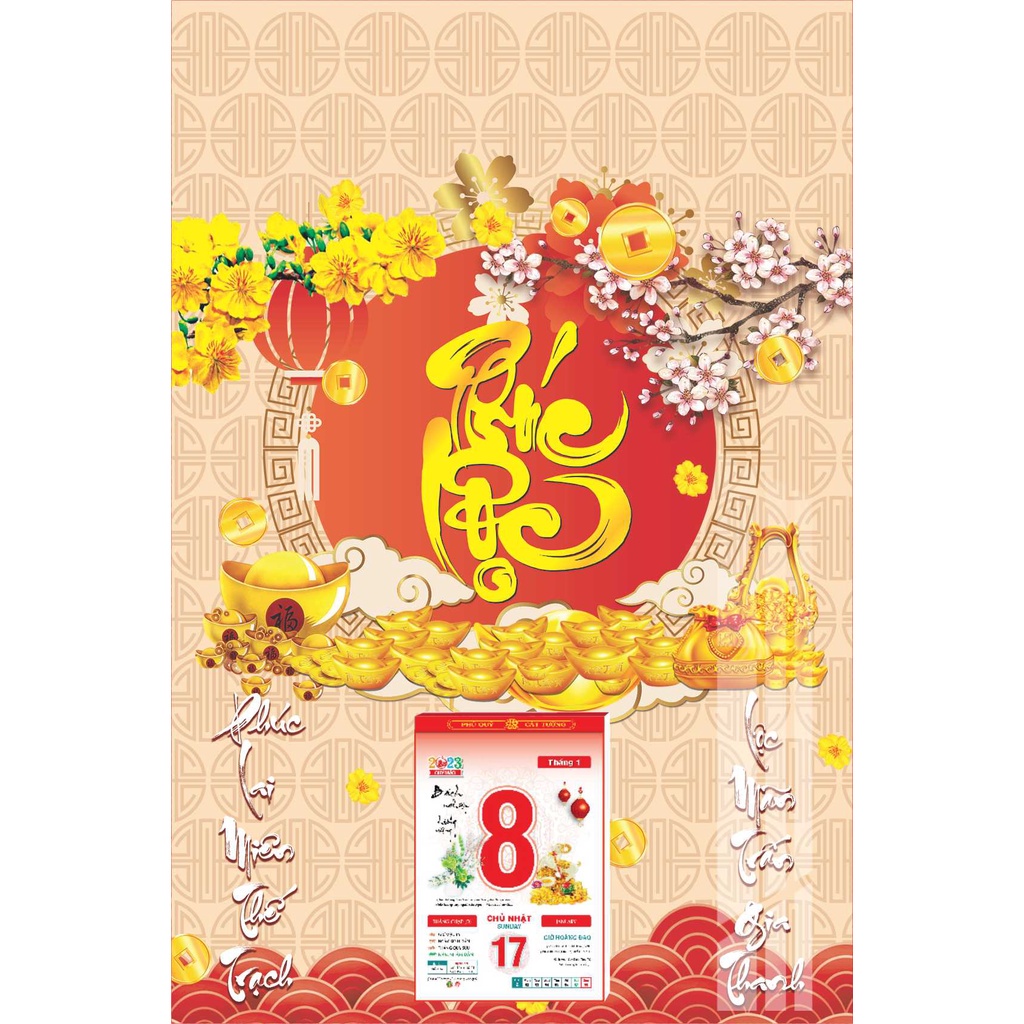 Lịch Gỗ Treo Tường Laminate Tráng Gương 2023 (40x60cm) - Chữ Thư Pháp