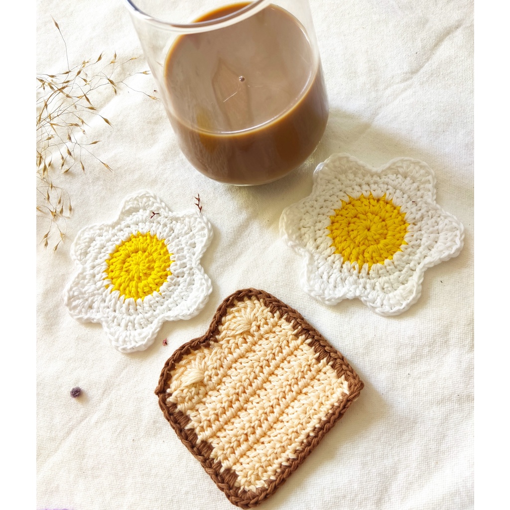 Đế lót cốc, miếng lót ly thấm nước hình bánh sandwich, trứng rán dễ thương, xinh xắn handmade từ vải len