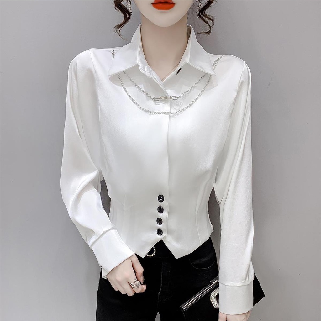 Áo Sơ Mi Tay Dài Màu Trắng Thời Trang Hàn Quốc Cho Nữ