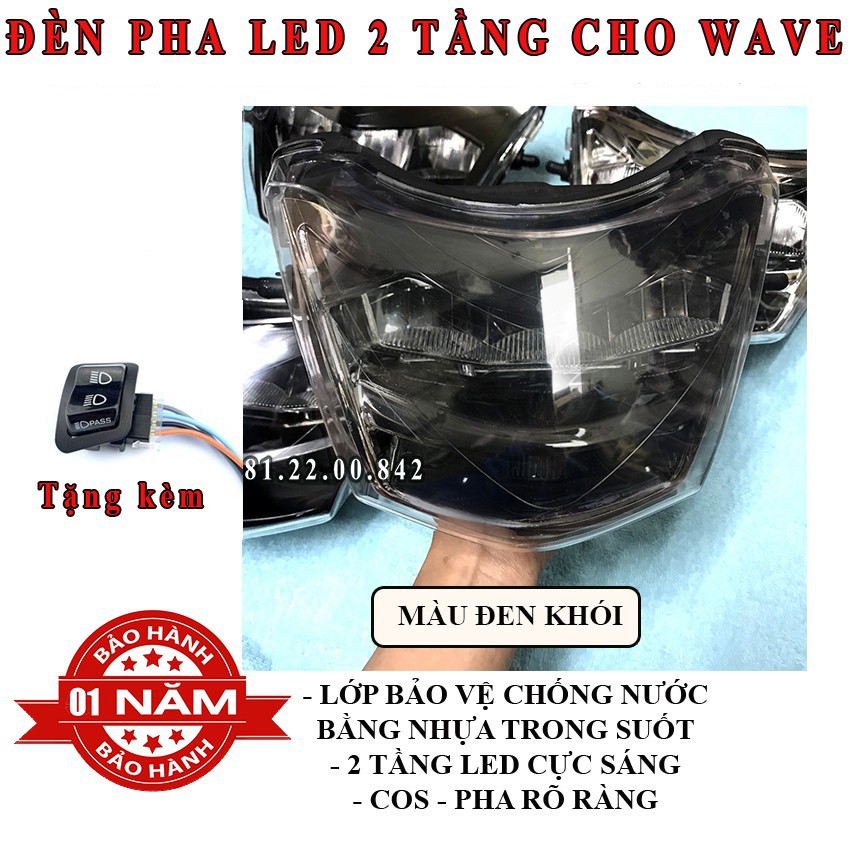 [TẶNG CÔNG TẮC PASING SH LOẠI 1] 1 Đèn pha led 2 tầng Wave giá rẻ giống kiểu ZHIPAT lắp Wave 50 100 110 cc