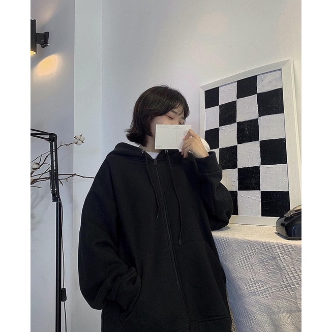 Áo Khoác Hoodie DÂY KÉO nỉ bông Unisex màu ĐEN/XÁM ❤️Nam nữ unisex❤️ Hoodie zip trơn form rộng Jaystoree