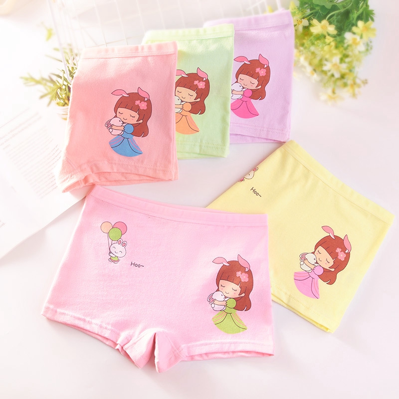 1 Quần Lót Boxer Vải Cotton Thoáng Khí In Hoạt Hình Dễ Thương Cho Bé Gái