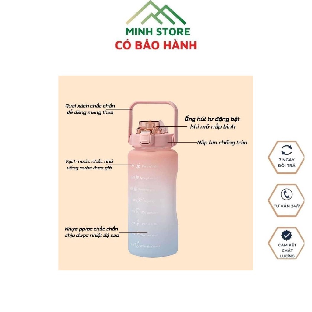 Bình Đựng Nước 2L Dễ Thương Có Vạch Báo Giờ Uống Nước