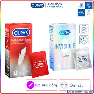 Combo 2 hộp | bao cao su ôm sát & siêu mỏng - durex invisible và durex fetherlite.