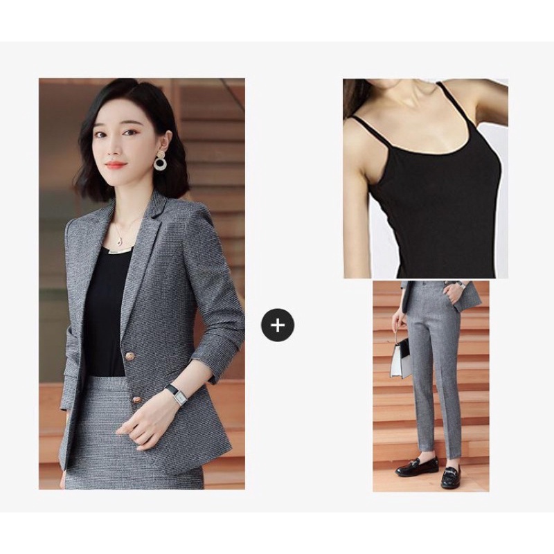 Set bộ vest tây 3 món 2 lớp bao xinh size S M L Xl
