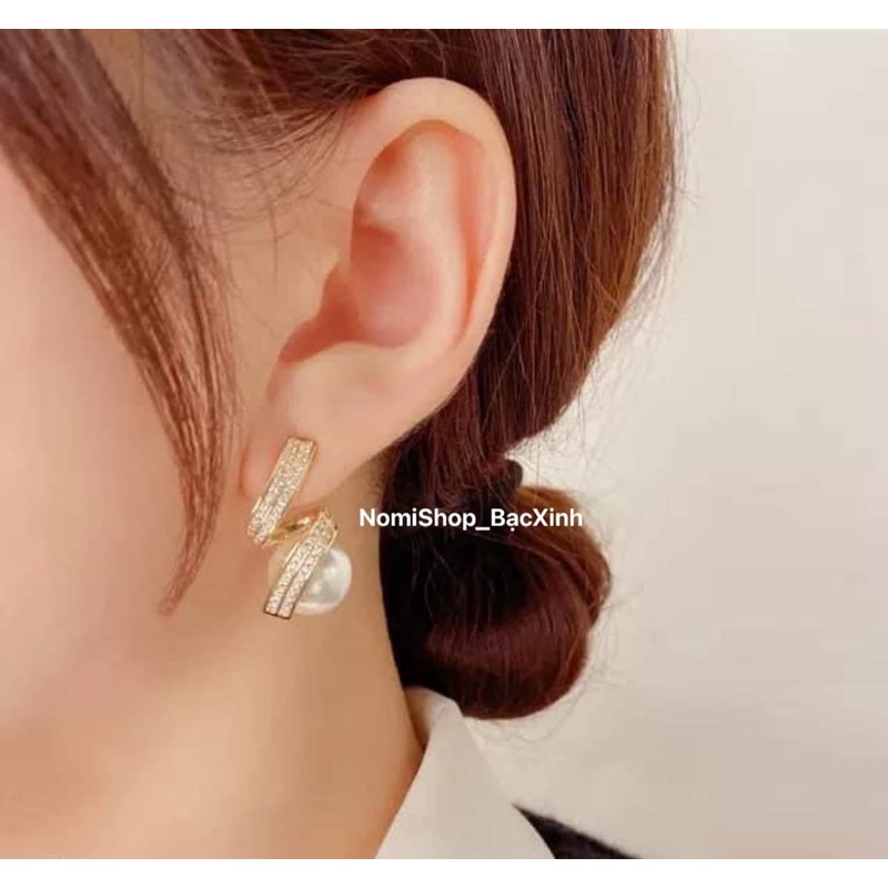Bông tai nữ bạc ta mix trai dáng mới xinh xắn sang trọng Mainomi Shop Bạc Xinh