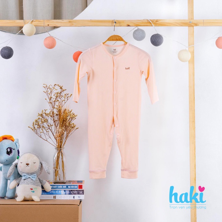Bộ Áo Liền Quần Bodysuits Dài Tay Cài Giữa Cho Bé Haki Vải Gỗ Sồi Siêu Mềm Mịn BM007