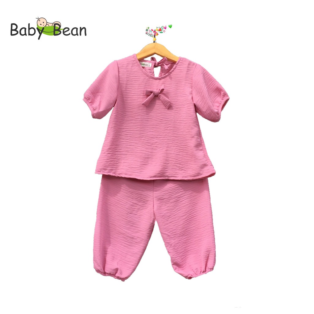 [MÃ THỜI TRANG YÊU THÍCH Voucher giảm 10%] Đồ Bộ Đũi Tay Nhún Quần Ống Bo đính Nơ bé gái BabyBean