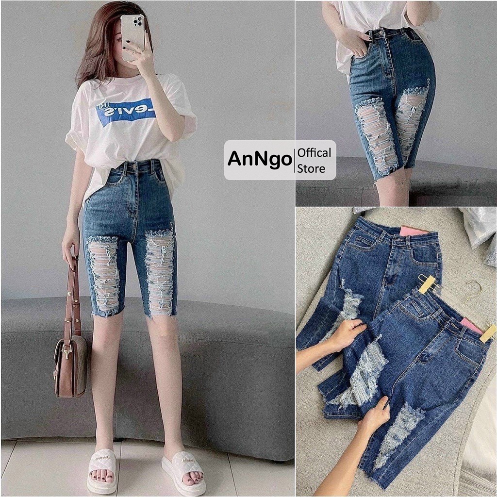 Quần jean ngố nữ màu xám, quần lửng co giãn form vừa, chất liệu cực đẹp không phai màu AnNgo - AT183