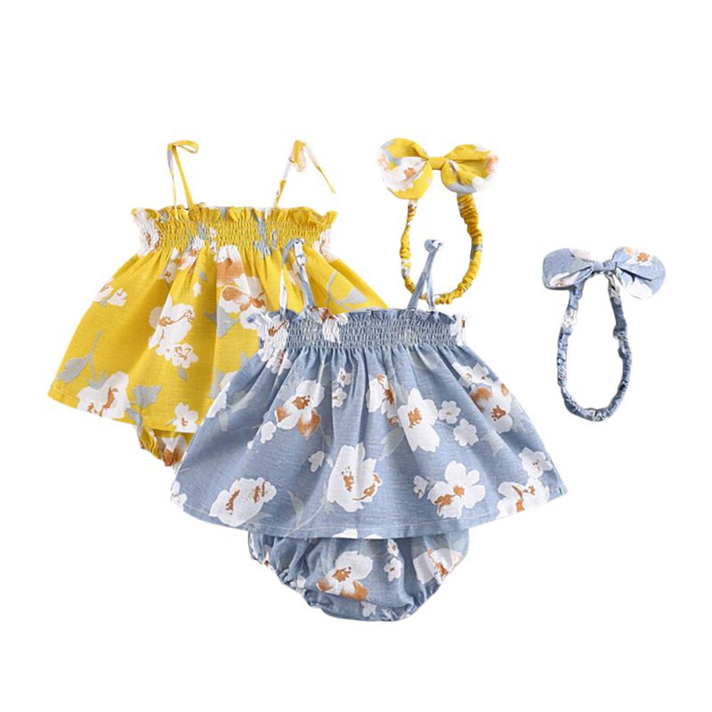 Set áo dây kèm quần short và băng đô họa tiết hoa xinh xắn cho bé gái