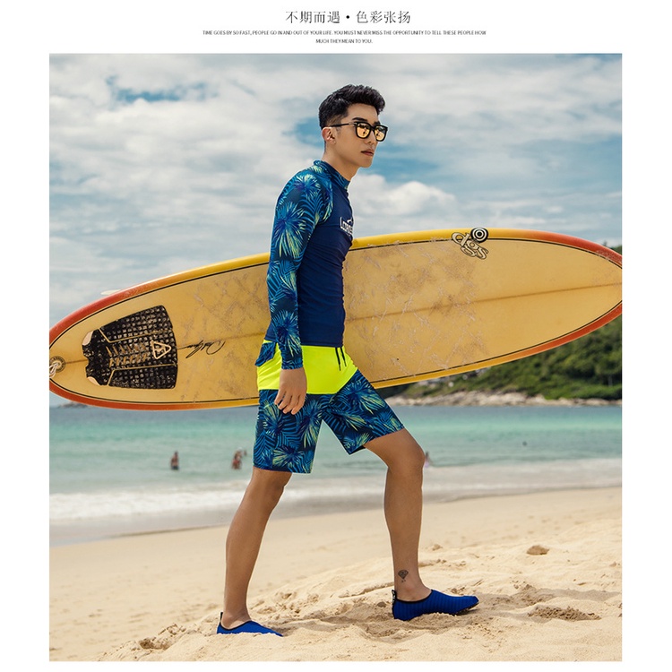 BBB Men’s Long-Sleeved Quick Drying Swimsuits Rash Guard Sunscreen Snorkeling Surfing Swimwear Swimming Trunks Beach Trunks