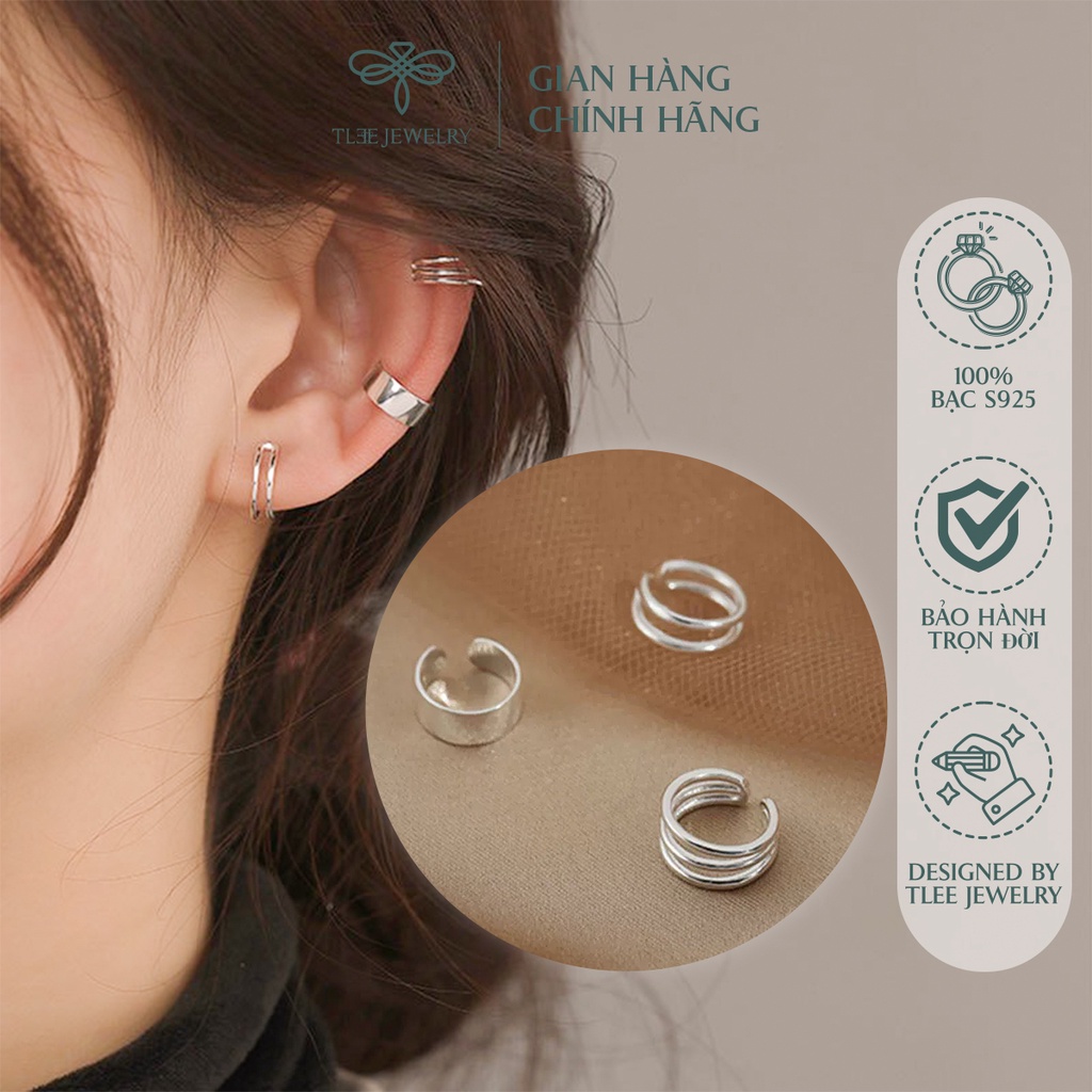Khuyên tai bạc unisex TLEE kẹp vành không cần lỗ kiểu dáng basic NCJ B0116
