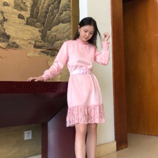 Váy len bông kèm belt nữ