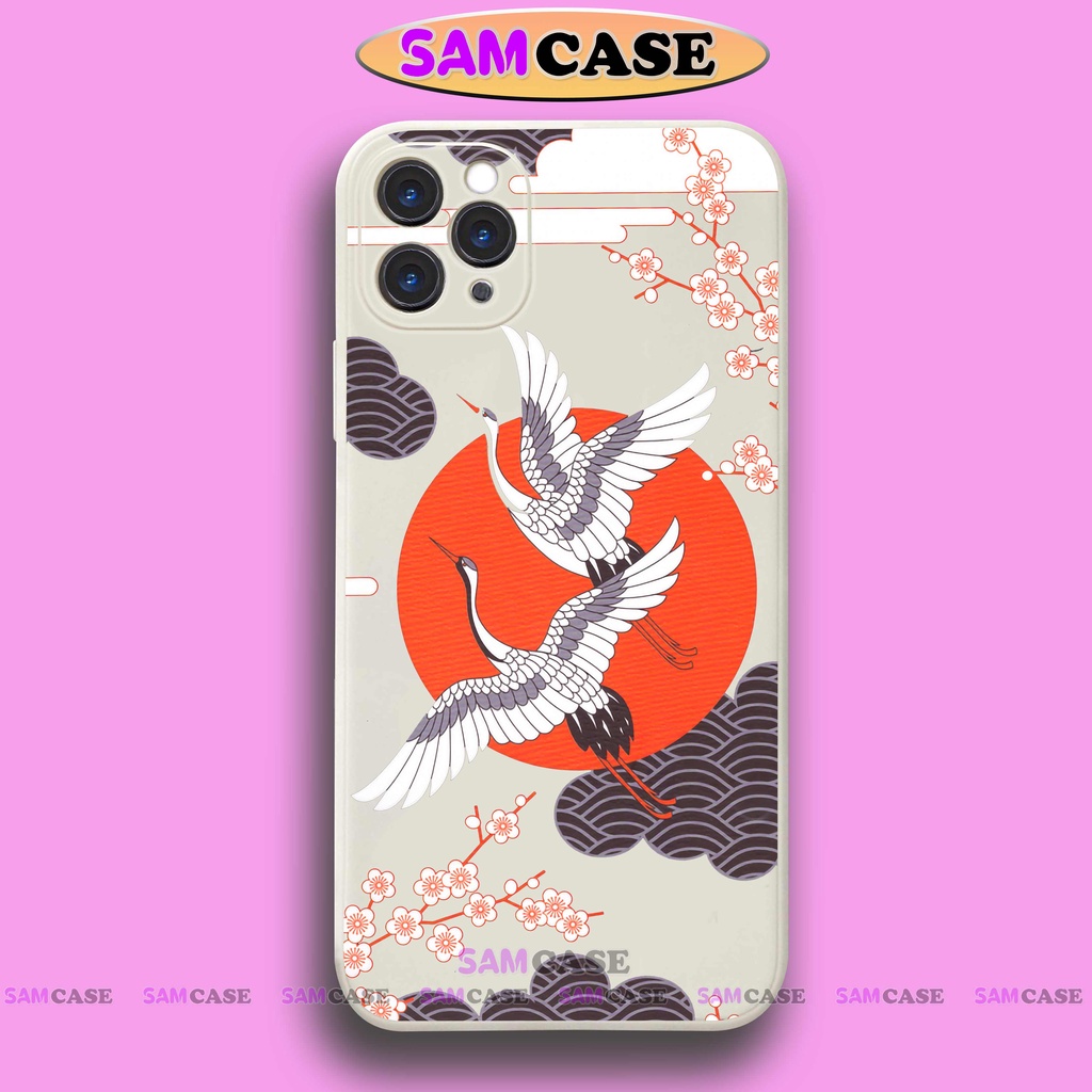 Ốp lưng điện thoại iPhone Chim hạc cạnh viền vuông silicon dẻo bảo vệ cam ip 6/6s/7/8/X/XS/XR/11/12/13/14 Pro Plus Max