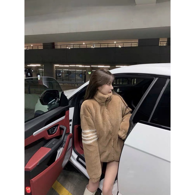 Áo Khoác Lông Cừu 2 Lớp Dày Dặn Phối Kẻ Sọc Tay, Phong Cách Trẻ Trung Năng Động Fom Nam Nữ Trend