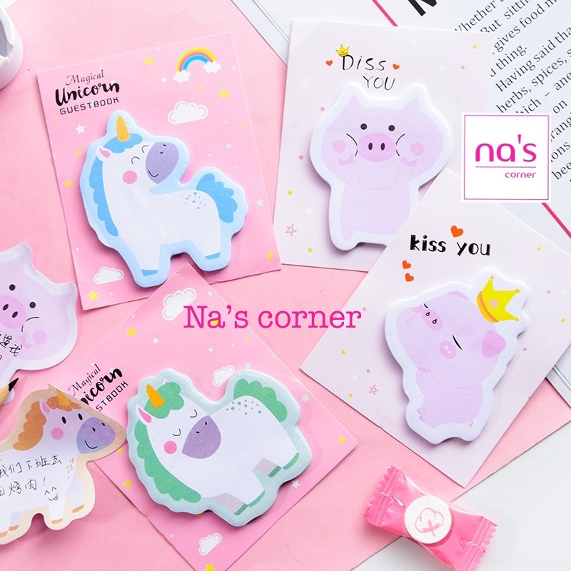 Giấy note ghi chú hình ngựa unicorn heo hồng dễ thương