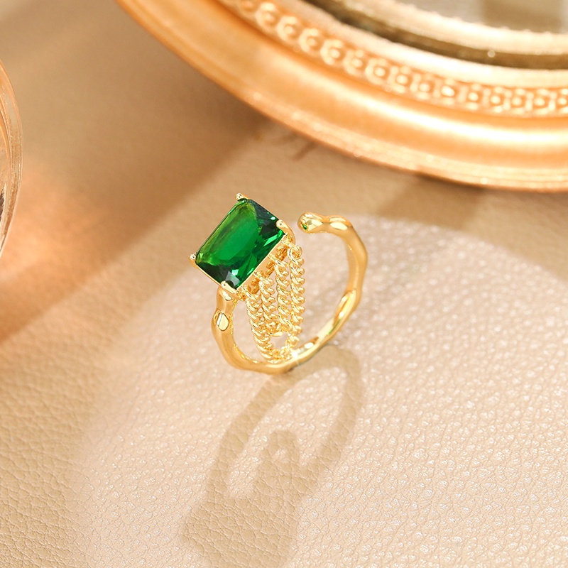 [Jiudolan] Nhẫn Hở Mạ Vàng 18K Đính Đá Ngọc Lục Bảo Nhân Tạo Cao Cấp Có Thể Điều Chỉnh
