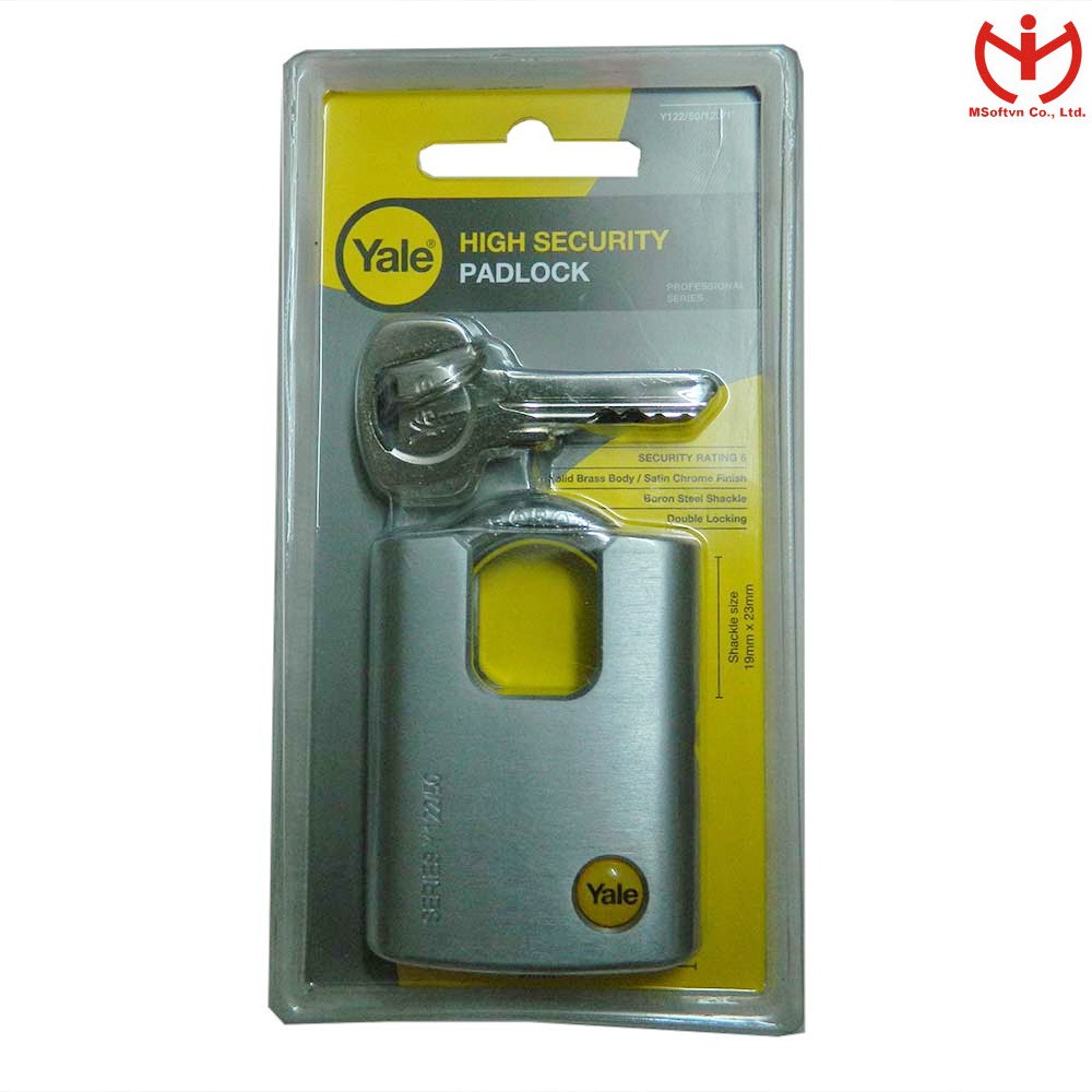 Khóa Chống Cắt Yale Y122/50/123/1 thân đồng bọc chrome rộng 50mm 3 chìa răng cưa - MSOFT