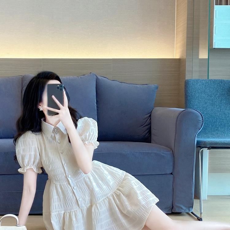 Dress woman summer sweet 2022 new small French style thin pleated bubble sleeve shirt a-shaped skirt