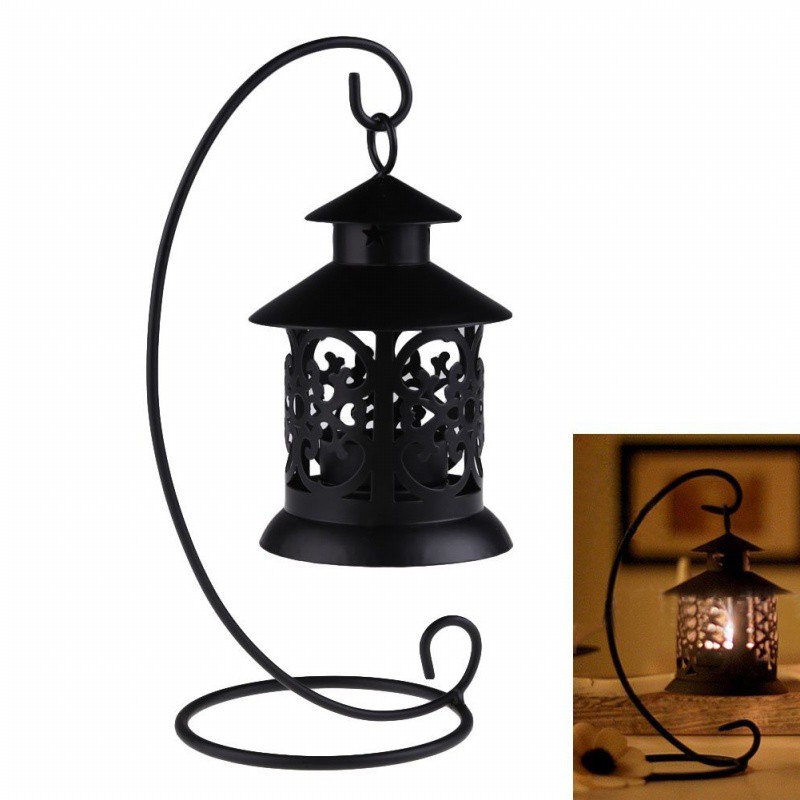 Iron Moroccan Style Candlestick Candle Stand Light (Black)