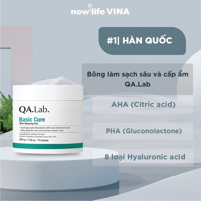 Bông Làm Sạch Sâu Tẩy Tế Bào Chết Và Cấp Ẩm Chuyên Sâu Newlife QA.Lab 200G 70 Miếng