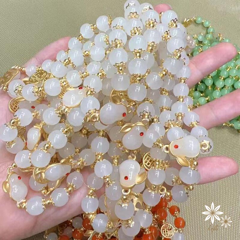 Vòng Tay Hạt Ngọc Bích Đỏ Hình Thỏ Thời Trang Cao Cấp Thích Hợp Làm Quà Tặng Valentine