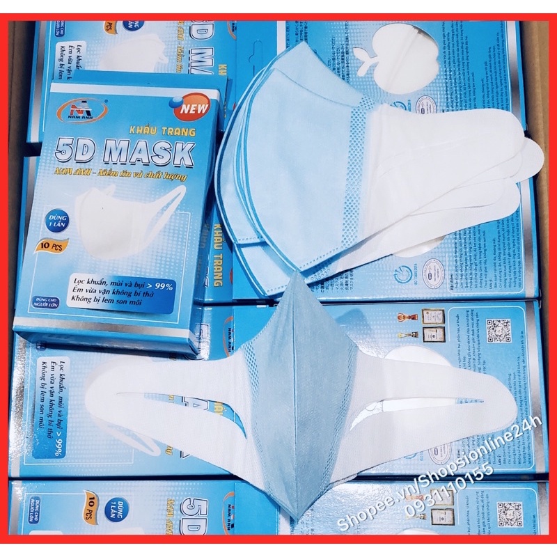 ✅ Hộp 10 khẩu trang Nhật 3D, 5D mask màu xanh Famapro Nam Anh chính hãng